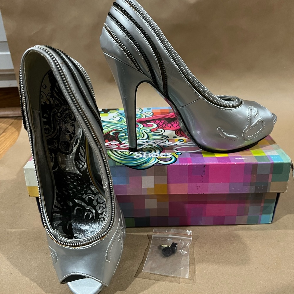 Ed Hardy silver heels